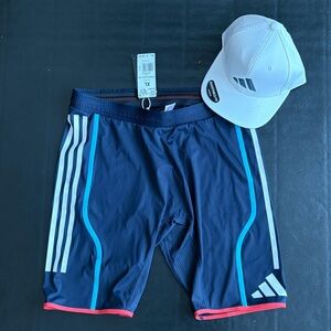 adidas Dark Blue Men's Athletic Shorts with White and Red Details